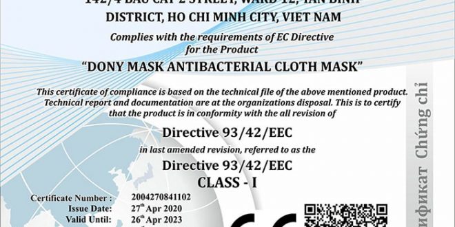 - DONY MASK OFFICIAL CE CERTIFICATE FROM FRENCH CERT UK