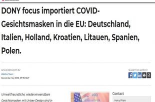 DONY focus importiert COVID-Gesichtsmasken in die EU: Deutschland, Italien, Holland, Kroatien, Litauen, Spanien, Polen.