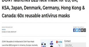 DONY launches B2B face mask for US, UK, KSA, Japan, Denmark, Germany, Hong Kong & Canada: 60x reusable antivirus masks