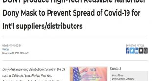 DONY produce High-Tech Reusable Nanofiber Dony Mask to Prevent Spread of Covid-19 for Int'l suppliers/distributors