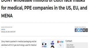 DONY wholesale millions of cloth face masks for medical, PPE companies in the US, EU, and MENA