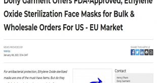 Dony Garment Offers FDA-Approved, Ethylene Oxide Sterilization Face Masks for Bulk & Wholesale Orders For US - EU Market
