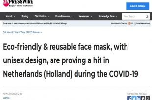 Eco-friendly & reusable face mask, with unisex design, are proving a hit in Netherlands (Holland) during the COVID-19