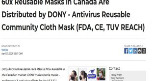 60x Reusable Masks in Canada Are Distributed by DONY - Antivirus Reusable Community Cloth Mask (FDA, CE, TUV REACH)