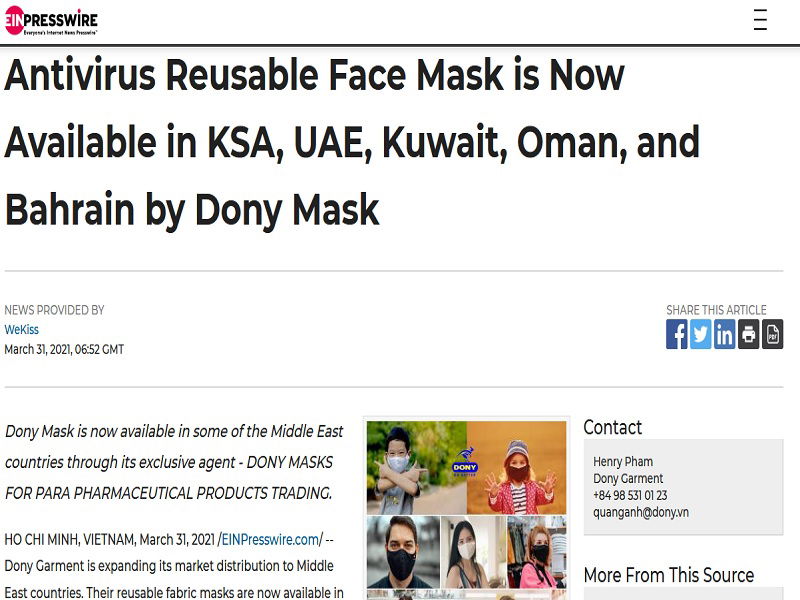 Antivirus Reusable Face Mask is Now Available in KSA, UAE, Kuwait, Oman, and Bahrain by Dony Mask