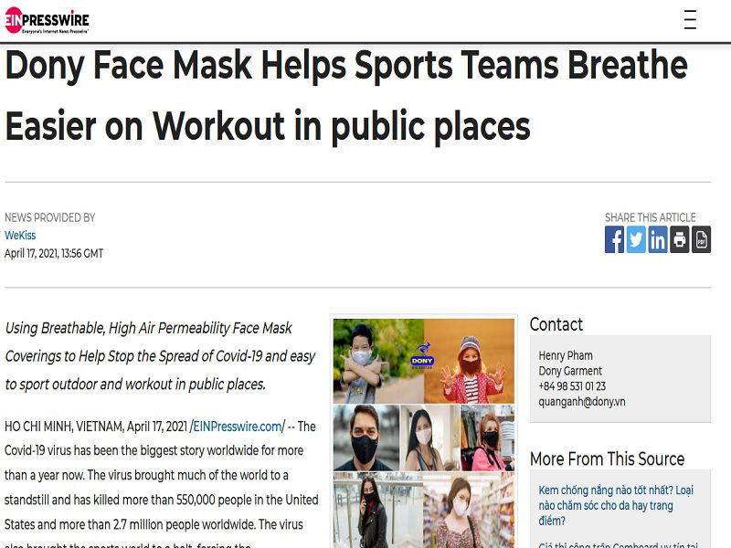 Dony Face Mask Helps Sports Teams Breathe Easier on Workout in public places