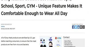 Dony launch Cotton Face Mask for Spa, School, Sport, GYM - Unique Feature Makes It Comfortable Enough to Wear All Day