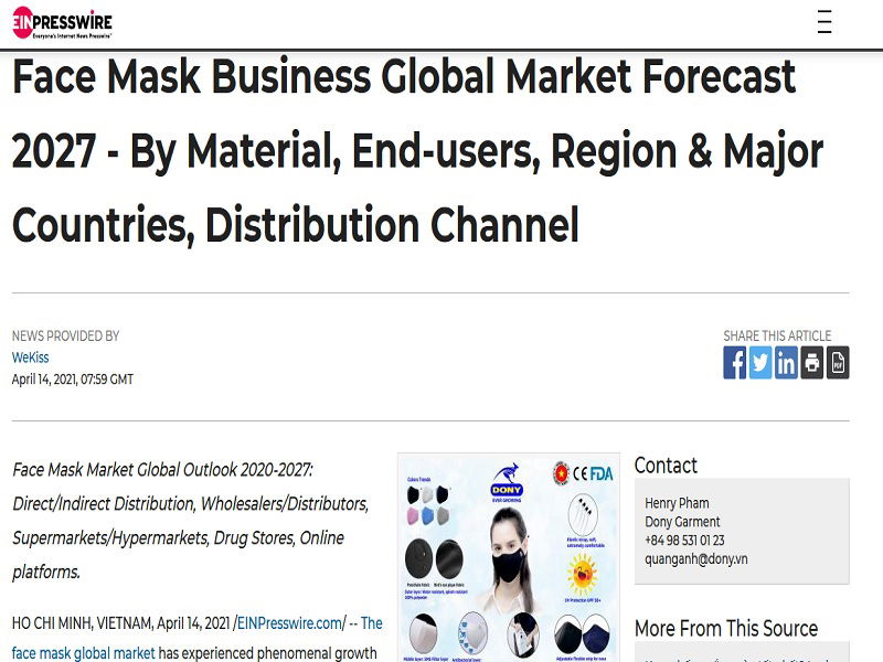 Face Mask Business Global Market Forecast 2027 - By Material, End-users, Region & Major Countries, Distribution Channel