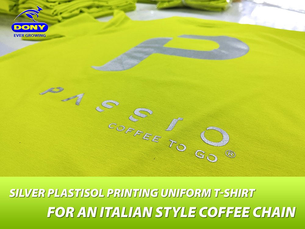 - Silver Plastisol Uniform T-shirts For An Italian Style Coffee Chain